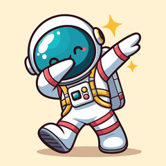 Astronaut dabbing pose cartoon illustration flat background