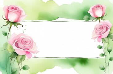 watercolor drawing banner place for text pink flowers with green stems white background
