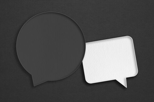 For bias or different thinking concept, communication and social media, customer feedback, Blank  grey and white grunge paper on rough dark paper texture