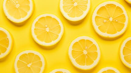 Lemon slices on yellow background