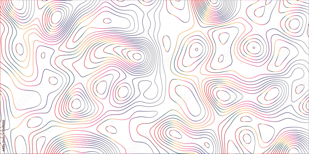 Poster Abstract white colorful gradient Topographic line map pattern background. Contour elevation topographic and textured Background Modern design with White background with topographic wavy patte.