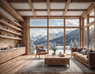 interior of a cozy chalet . AI generated