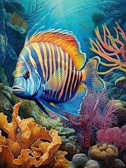 Fototapeta na wymiar Exotic Fish and Coral Prints: Dive into a Vibrant Underwater World!