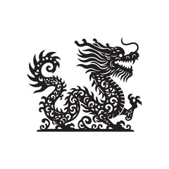 Tranquil Majesty Displayed: Unveiling the Aesthetic Charms of Chinese Dragon Silhouette Stock Art - Chinese New Year Silhouette - Chinese Dragon Vector Stock
