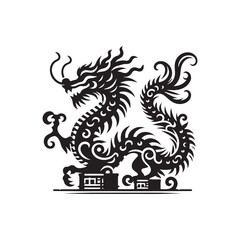 Ethereal Majesty Embodied: Enchanting Chinese Dragon Silhouette Series for Discerning Stock Collectors - Chinese New Year Silhouette - Chinese Dragon Vector Stock
