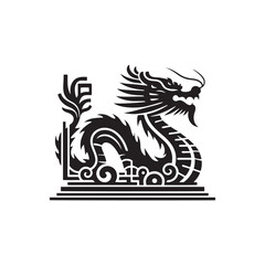 Celestial Elegance Captured: Intricate Chinese Dragon Silhouette Perfect for Stock Enthusiasts - Chinese New Year Silhouette - Chinese Dragon Vector Stock

