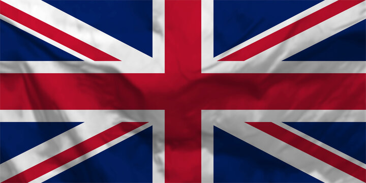 Flag of the United Kingdom, fabric Britain flag, flag of England in PNG isolated on transparent background. Proportion 1:2