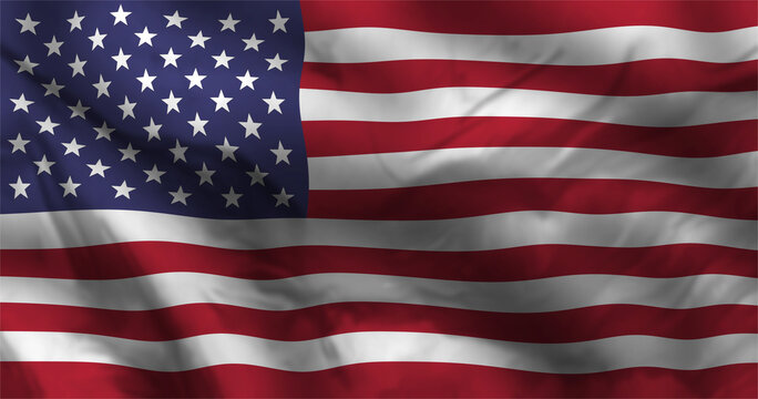 USA flag, US waving fabric flag, American national flag in PNG isolated on transparent background