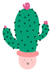Cute cartoon cactus illustration on transparent background.