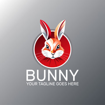a bunny face in angry mood , rabbit logo template