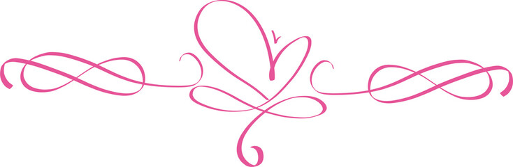 Pink gold decorative calligraphic elements for decoration illustration on transparent background.