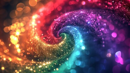 Swirl of rainbow glitter, micro plastic to be banned in European community. LGBT, drag queen, carnaval. Shiny particules in cosmetic, make-up not degradable. Pollution, environment.