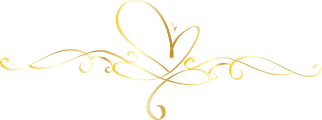 Gold decorative calligraphic elements for decoration illustration on transparent background.