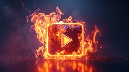 The play button is made in a fire style - obrazy, fototapety, plakaty