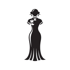 Fototapeta premium A Symphony of Elegance: Traditional Chinese Dress (Qipao or Cheongsam) Silhouette Stock for Your Creative Endeavors - Chinese New Year Silhouette - Chinese Dress Vector 