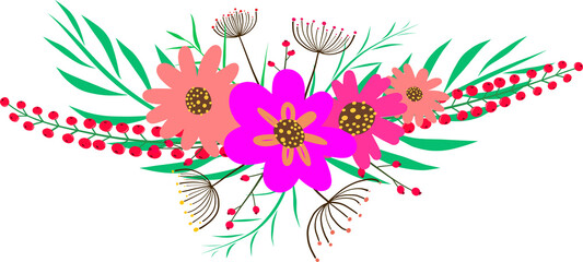 Flower wreath decoration illustration on transparent background.