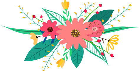 Flower wreath decoration illustration on transparent background.