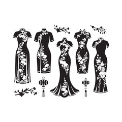 Timeless Imagery Captured: Traditional Chinese Dress Silhouette Stock Perfect for New Year Celebrations - Chinese New Year Silhouette - Chinese Dress Vector Stock
