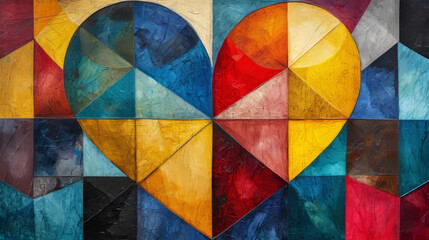 Colorful cubist love heart as geometric wallpaper background
