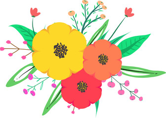 Flower wreath decoration illustration on transparent background.