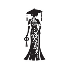 Mystical Elegance Unveiled: A Captivating Collection of Traditional Chinese Dress Silhouette Stock for Enthusiasts - Chinese New Year Silhouette - Chinese Dress Vector Stock
