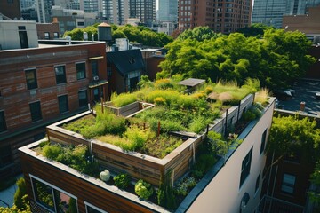Urban Garden On Rooftop Promotes Green Living, Contributing To City Sustainability