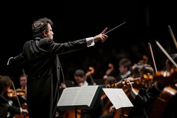 Captivating Image Of Conductor Leading Modern Orchestra