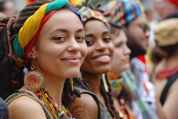 Fototapeta premium Cultural Diversity Was Celebrated At Parade, Where Multiethnic Crowd Joined In The Festivities