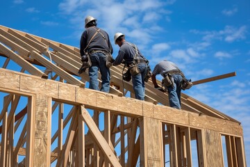 Constructing A New Home: Construction Workers Begin Framing