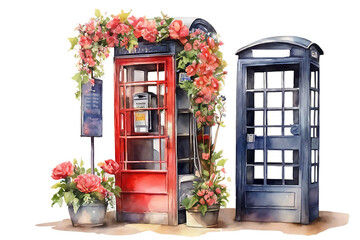 Vintage telephone box for decoration isolated on PNG Background. Generative Ai