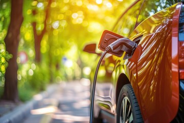 Electric Car Charging Symbolizes Green Transportation, Contributing To Zero Emissions