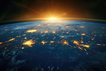 Earths Atmosphere Viewed From Space, Urban Glow Below