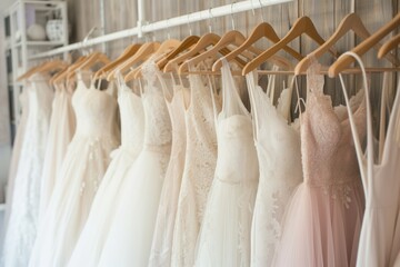 Stylish Wedding Dresses On Display At Bridal Boutique