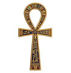 a gold and blue egyptian cross