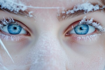 Up Close: Stunning Light Blue Eyes With Frosted Eyelashes