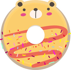 Cute cartoon donut illustration on transparent background.