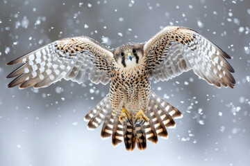 Fototapeta premium Wings of Winter: Falcon in Flight
