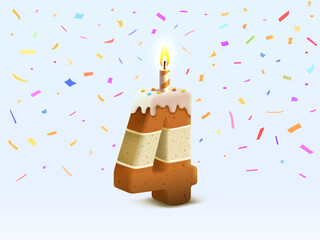 Happy Birthday, person birthday anniversary, Candle with cake in the form of numbers 4. Vector illustration