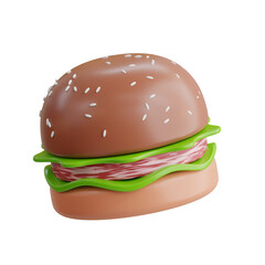 3D Burger Model America's Favorite Comfort Food. 3d illustration, 3d element, 3d rendering. 3d visualization isolated on a transparent background