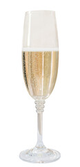 One glass yellow golden champagne isolated on transparent background, png