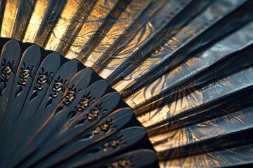 Close-up of a samurai's iron fan (tessen), focusing on the intricate metalwork and craftsmanship, isolated on a complementary background