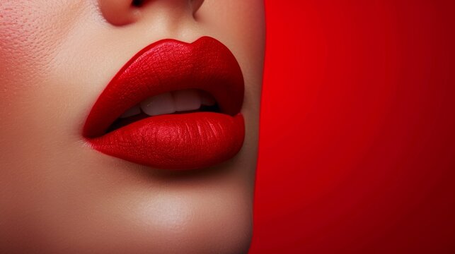 Red lips on a red background. Beauty industry style illustration. Red lipstick