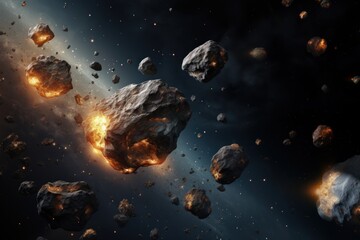 Asteroids on dark background - obrazy, fototapety, plakaty