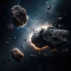 Fototapeta na wymiar Asteroids on dark background