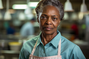 AI generated image of school cook preparing meal for children