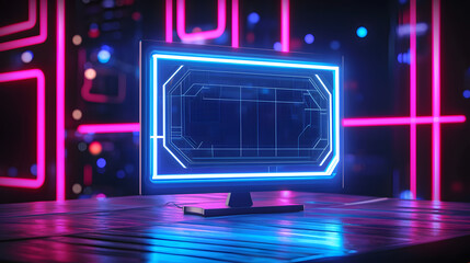 Obraz premium Futuristic Computer display in neon lighting