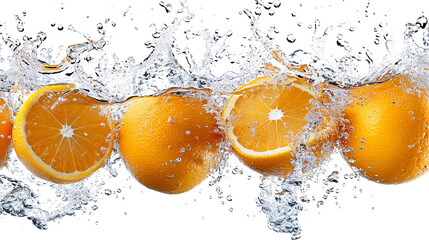 Set of Orange fruit with splashed water, transparency background 