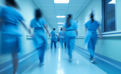 Long exposure blurred motion of medical doctors and nurses in a hospital 