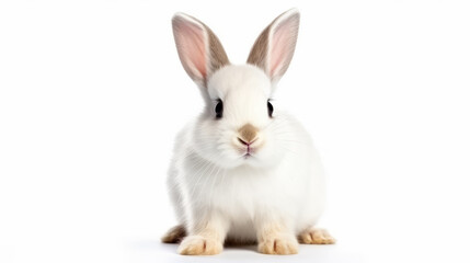 White cute bunny rabbit isolated on a white background.