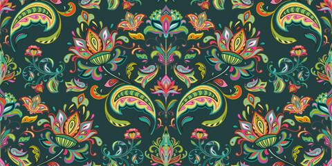 Vector colorful seamless pattern with oriental ornament. Beautiful endless background - 710503574